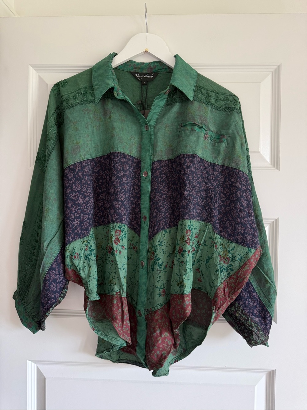 Young Threads NWT Oversized Patchwork Boho Button Down Blouse – Small